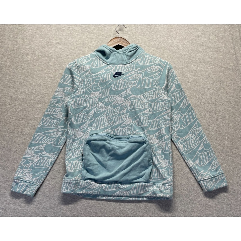 Nike Sportswear French Terry Hoodie Kids Boys Large Blue All Over Print Athletic